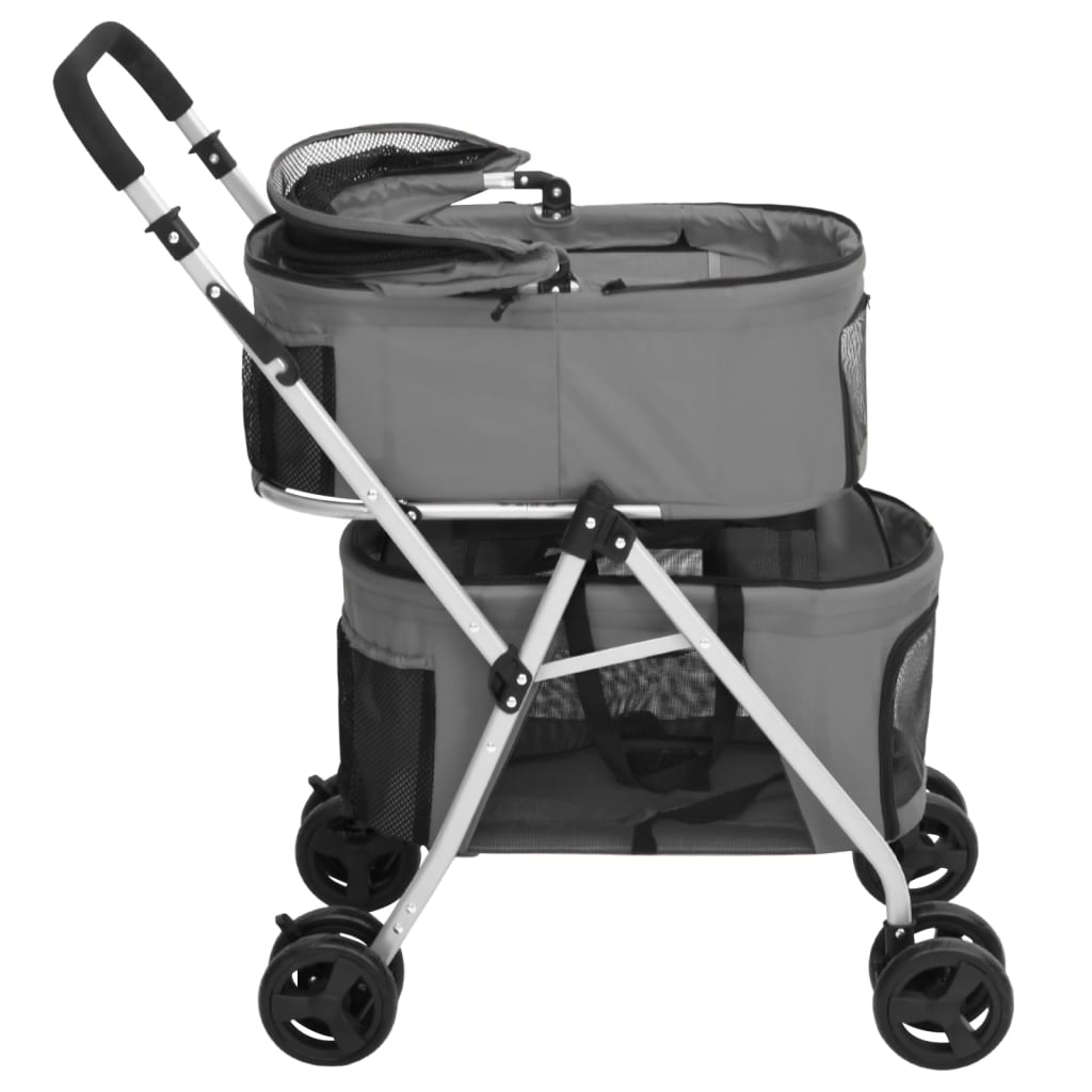 vidaXL Carrinho dobrável cães 2 níveis 83x48x97 cm tecido oxford cinza