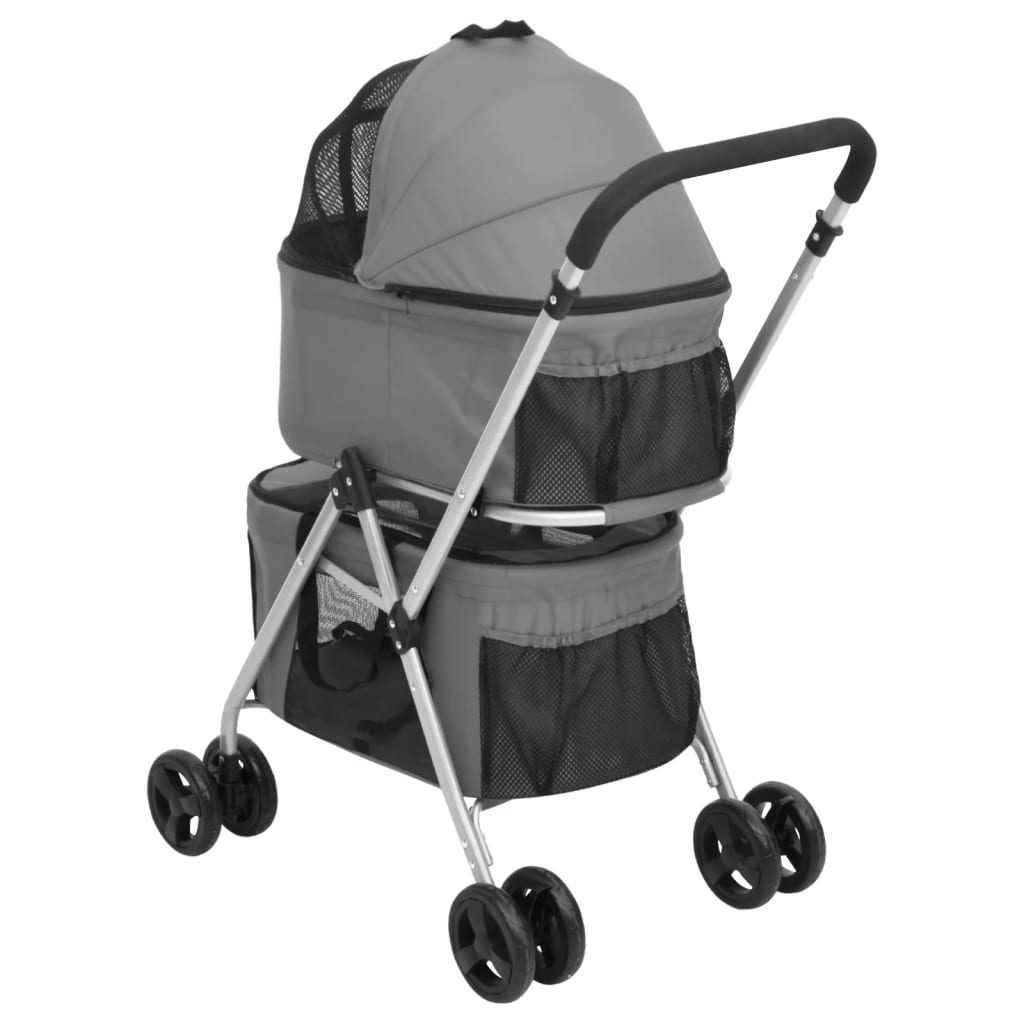vidaXL Carrinho dobrável cães 2 níveis 83x48x97 cm tecido oxford cinza