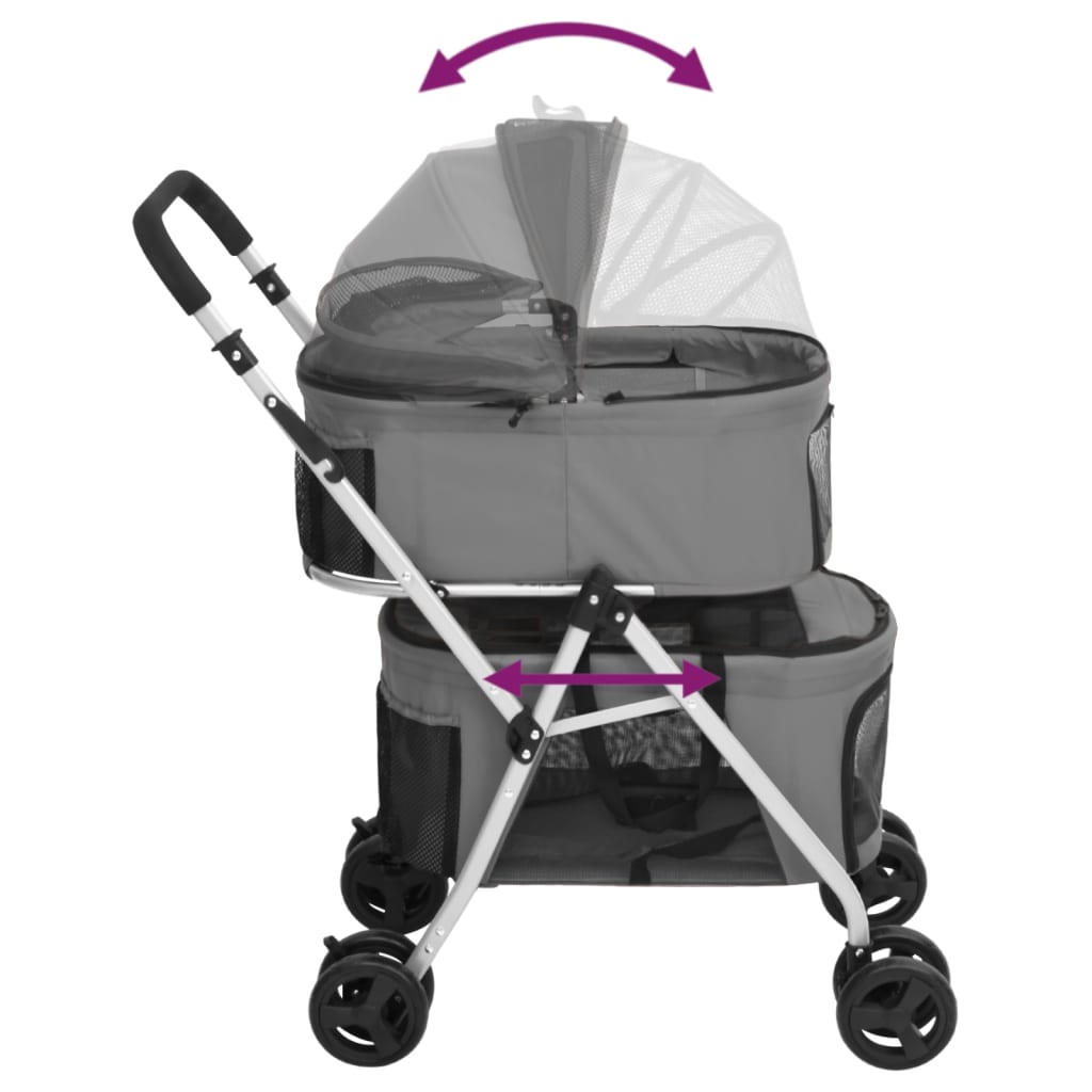 vidaXL Carrinho dobrável cães 2 níveis 83x48x97 cm tecido oxford cinza