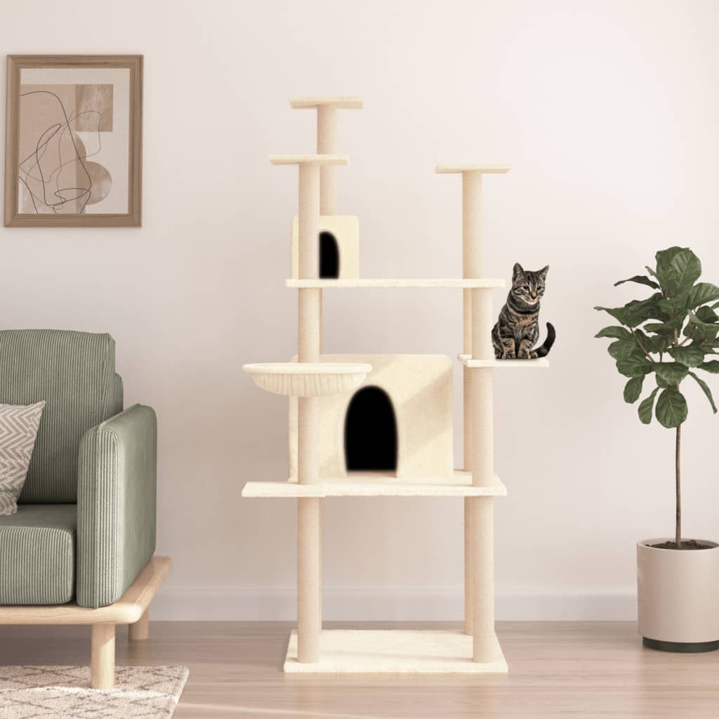 vidaXL Árvore para gatos c/ postes arranhadores sisal 166 cm cor creme