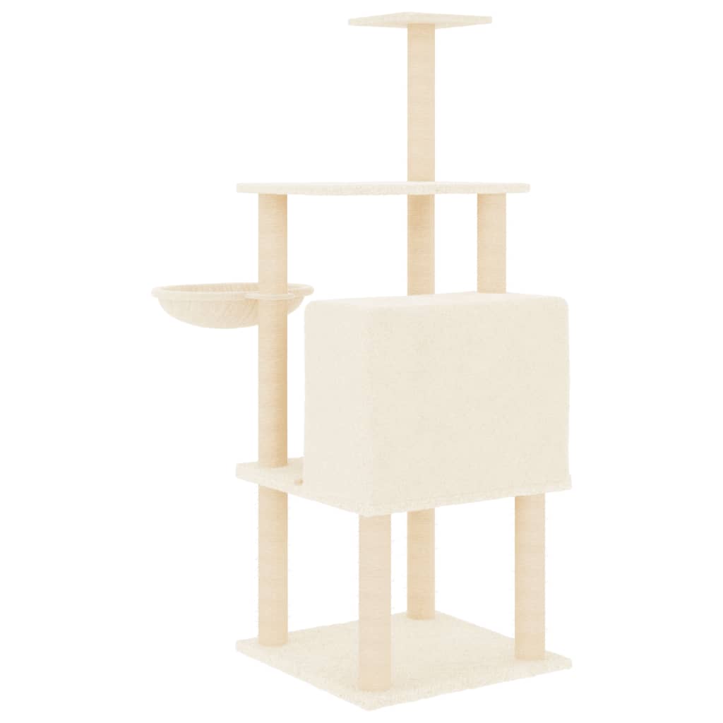 vidaXL Árvore p/ gatos c/ postes arranhadores sisal 132 cm cor creme