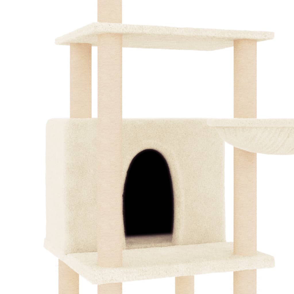 vidaXL Árvore p/ gatos c/ postes arranhadores sisal 132 cm cor creme