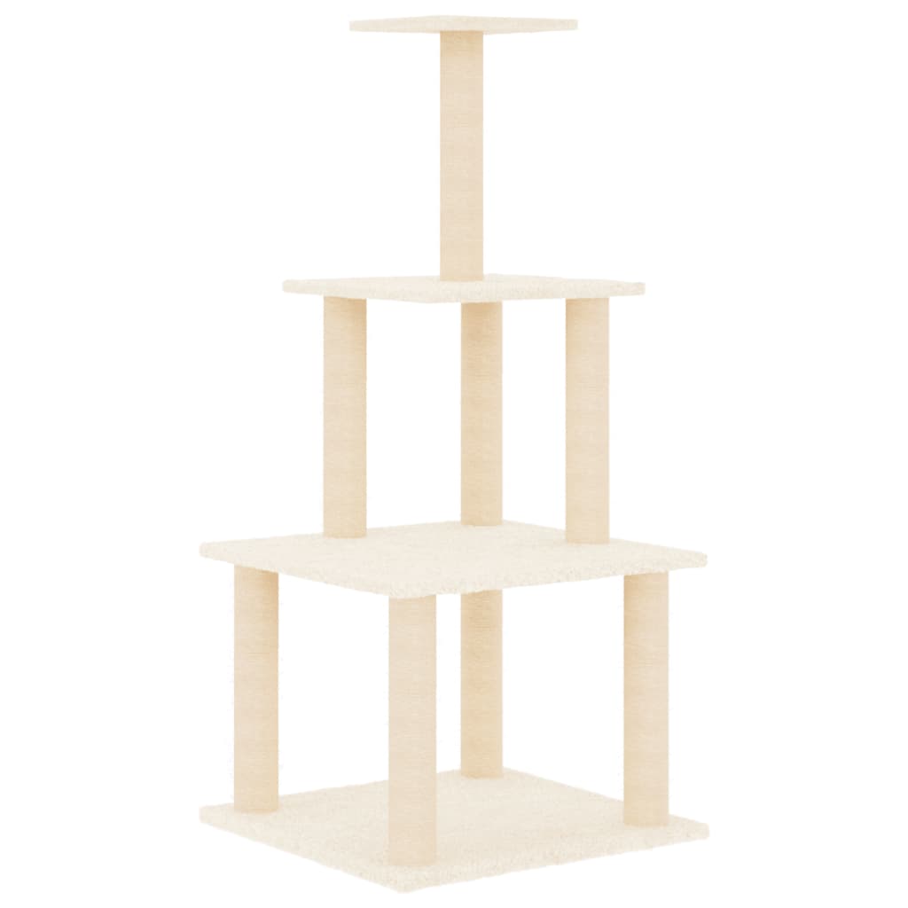 vidaXL Árvore p/ gatos c/ postes arranhadores sisal 111 cm cor creme