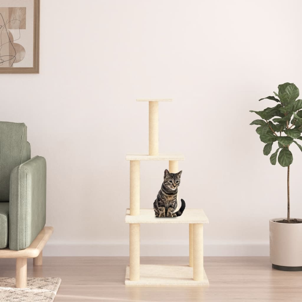 vidaXL Árvore p/ gatos c/ postes arranhadores sisal 111 cm cor creme