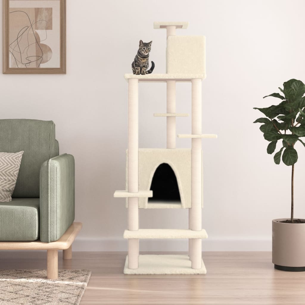 vidaXL Árvore para gatos c/ postes arranhadores sisal 154 cm cor creme