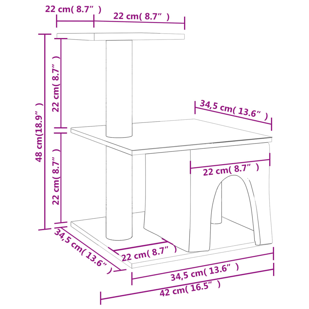 vidaXL Árvore p/ gatos c/ postes arranhadores sisal 48 cm cinza-claro