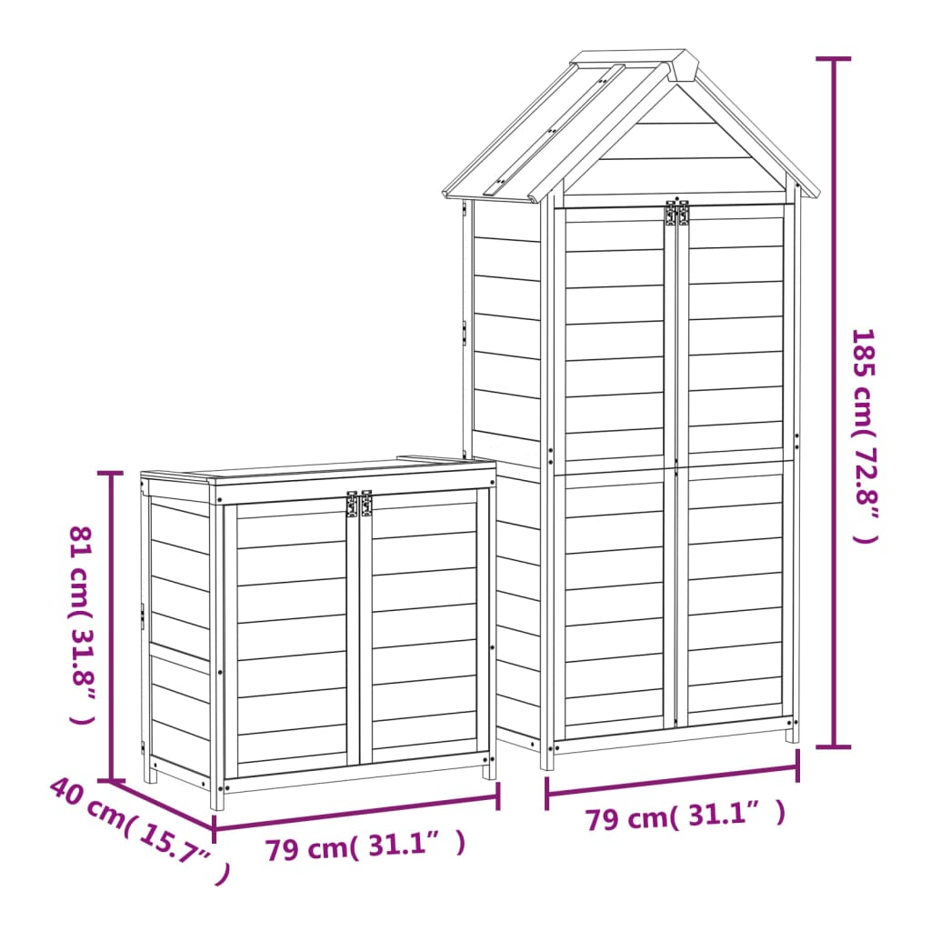 vidaXL 2 pcs conj. abrigos p/ ferramentas jardim pinho maciço cor moca