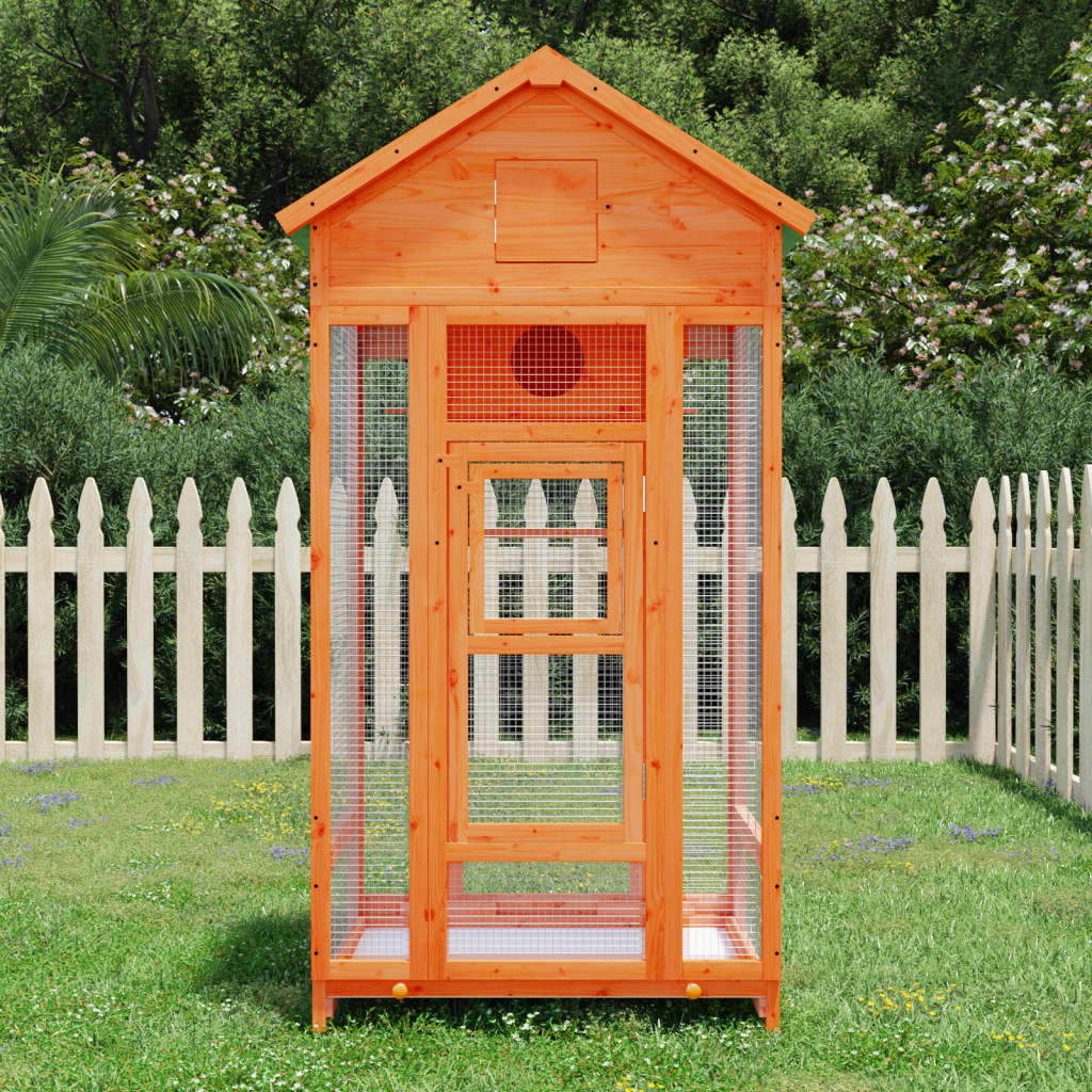 VidaXL Gaiola para pássaros 91,5x53x170 cm pinho maciço castanho
