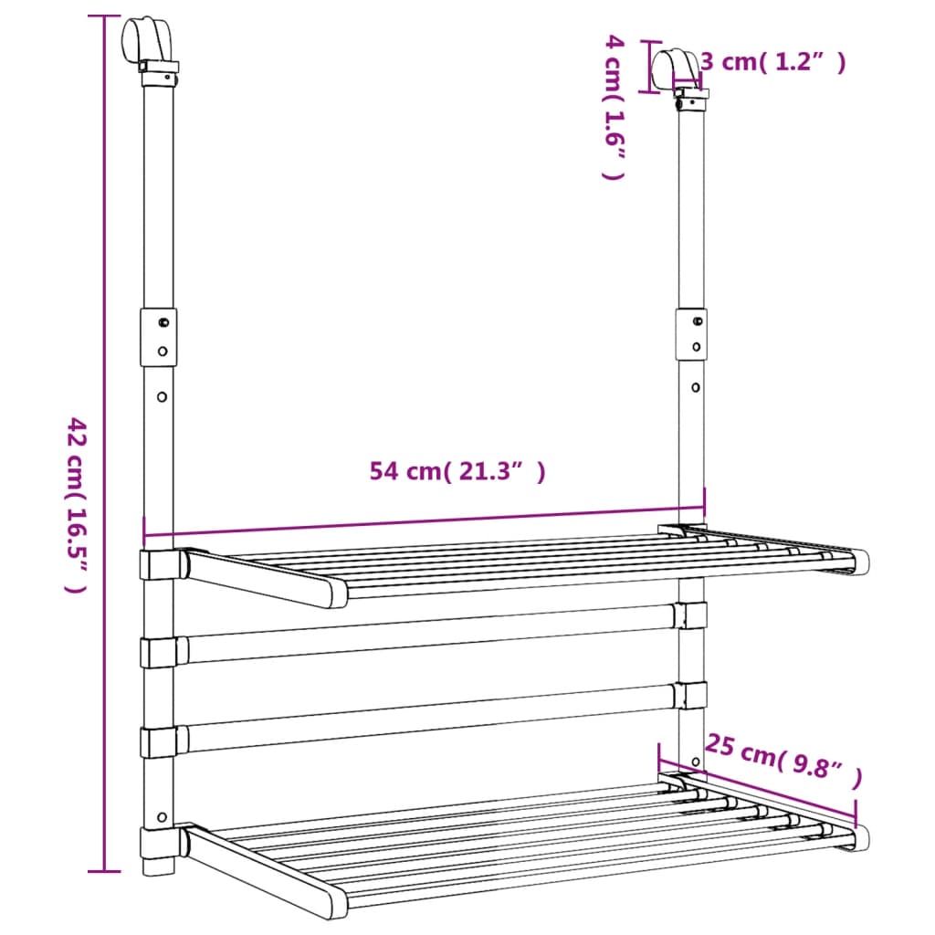 vidaXL Estendal para varanda 54x25x42 cm alumínio