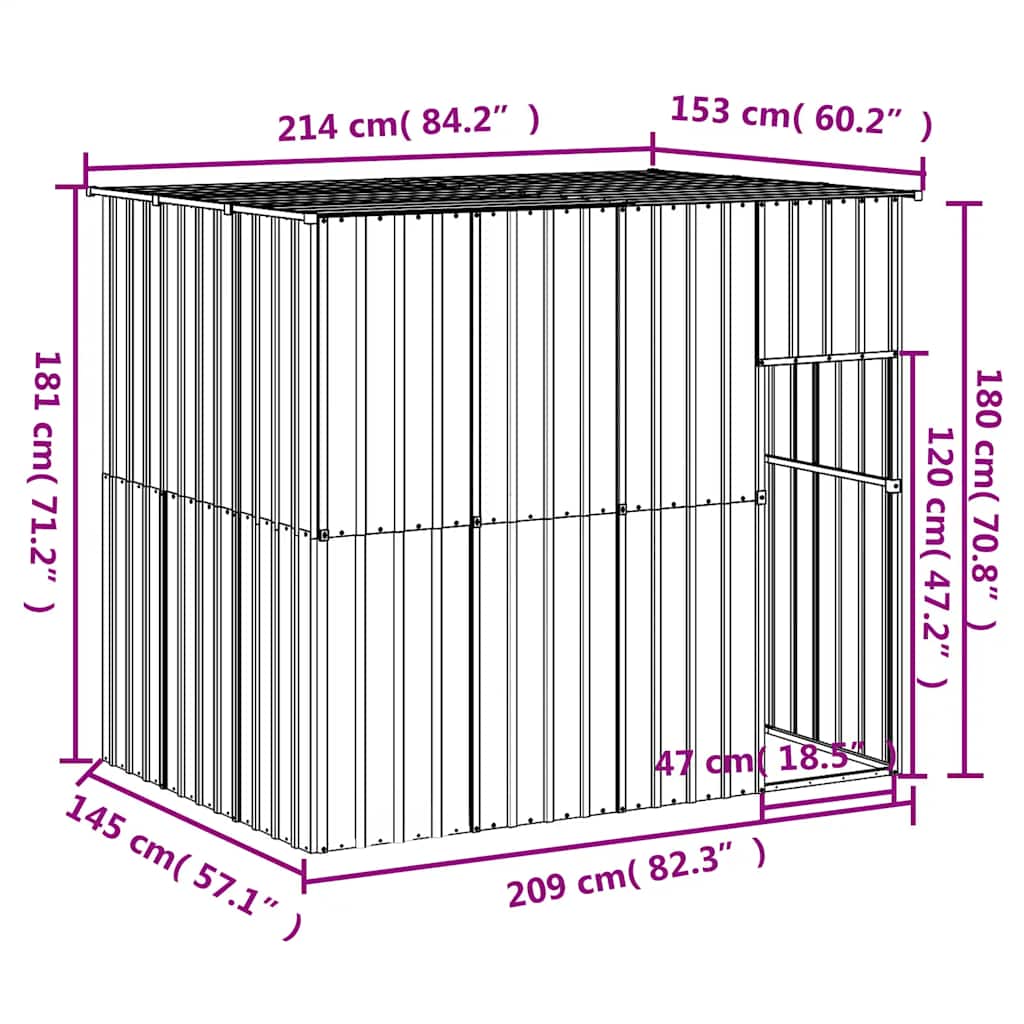 vidaXL Casota para cães com telhado aço galvanizado antracite