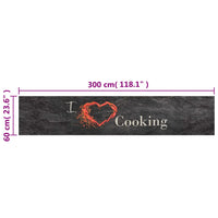Tapete de cozinha lavável 60x300 cm veludo padrão cooking preto