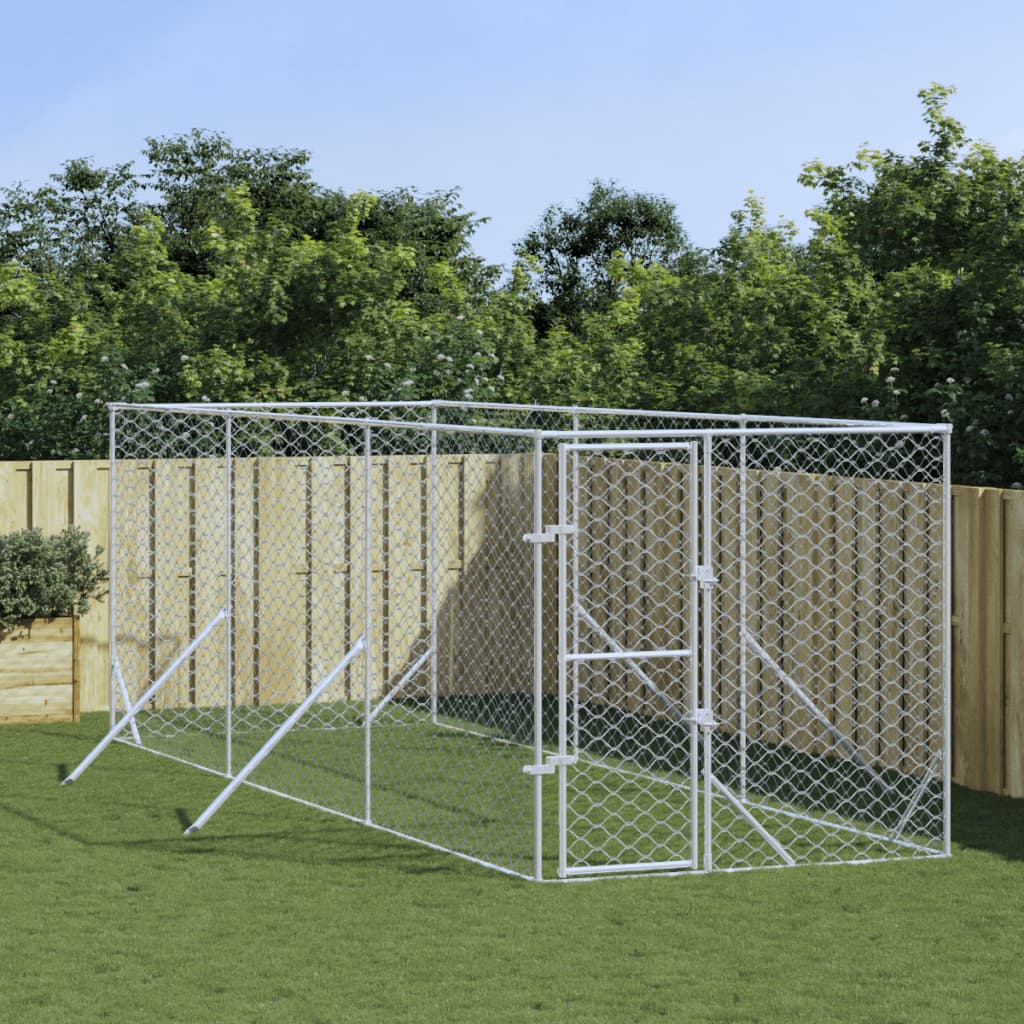 Canil de exterior 2x6x2 m aço galvanizado prateado