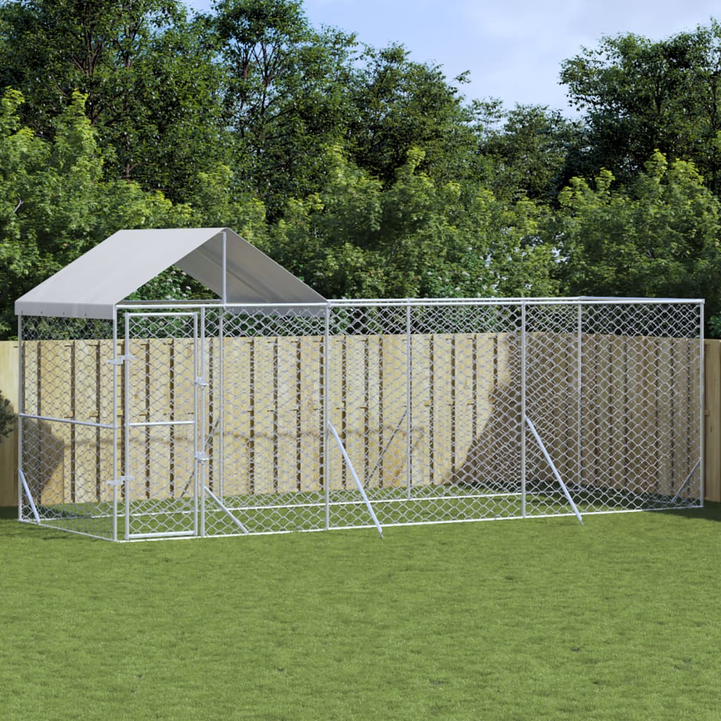 Canil de exterior com teto 6x2x2,5 m aço galvanizado prateado