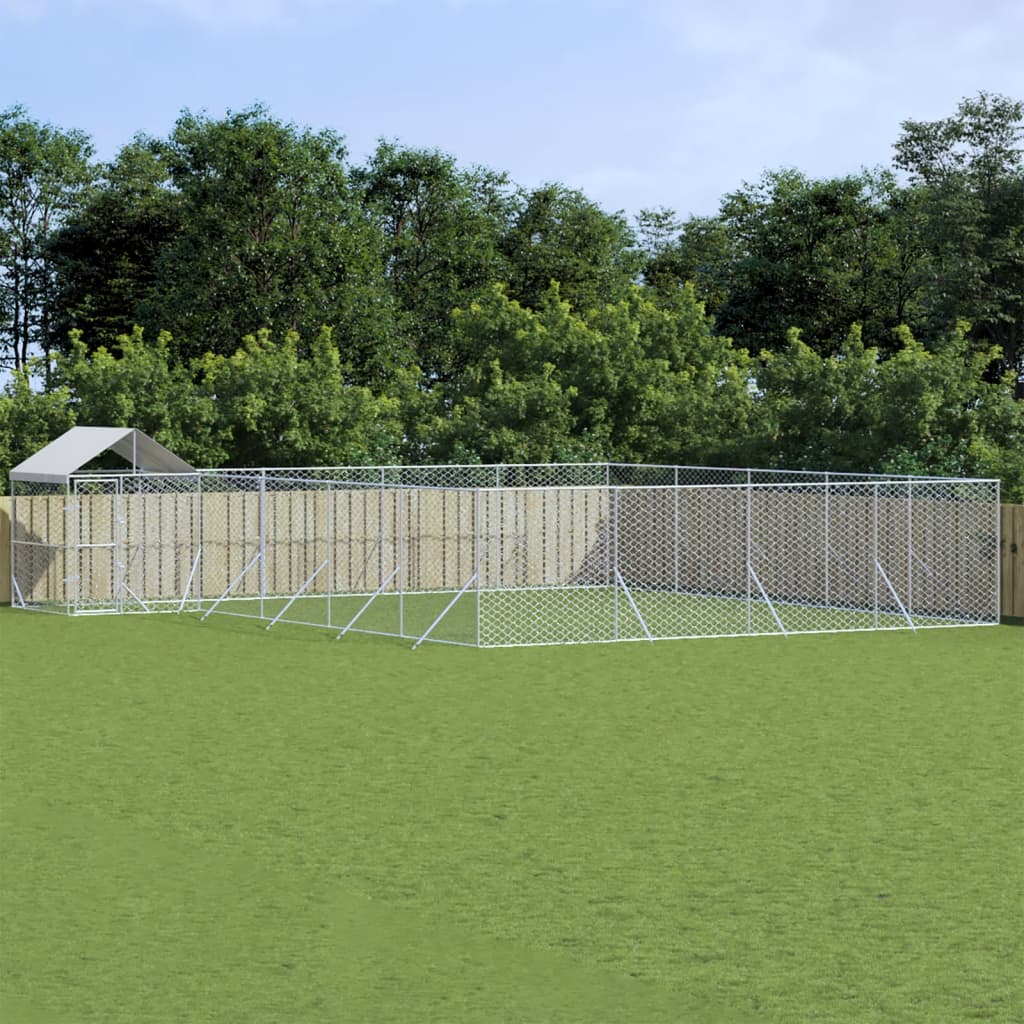 Canil de exterior com teto 10x8x2,5 m aço galvanizado prateado