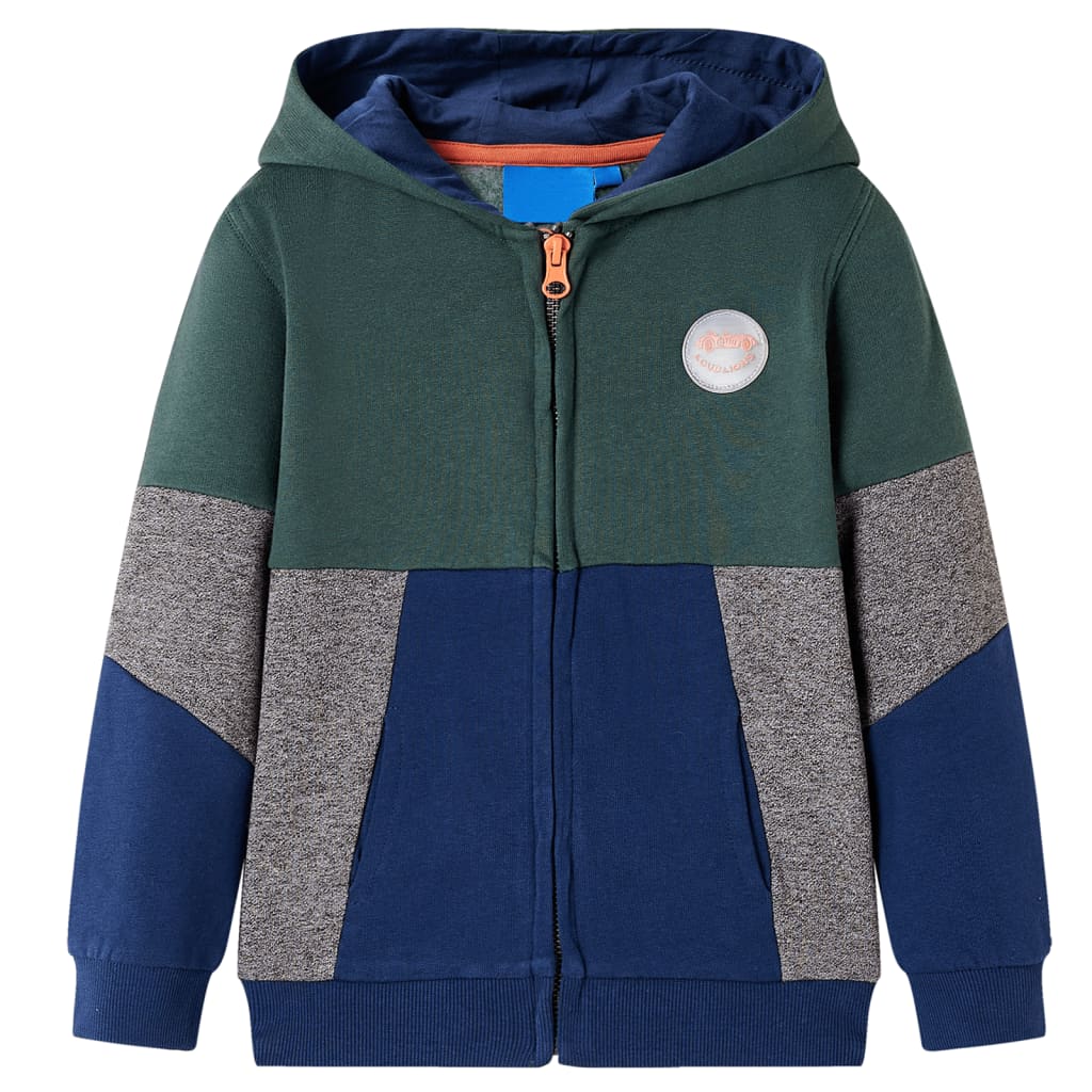 Sweatshirt para criança com capuz e fecho verde-escuro 128