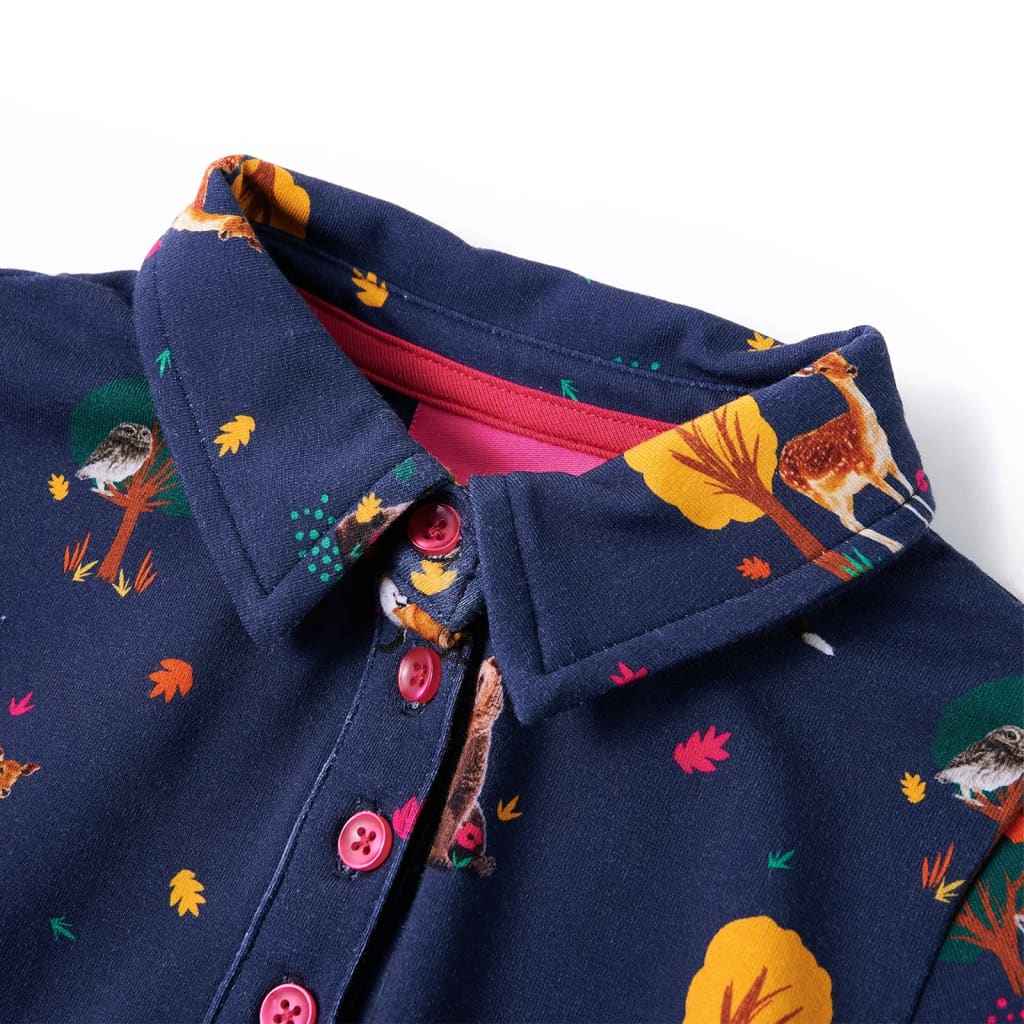 Vestido de criança c/ manga comprida e cordão azul-marinho 92