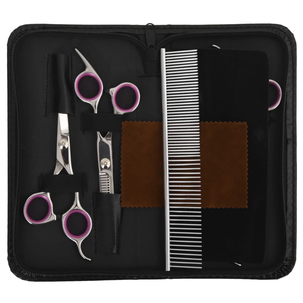 vidaXL 5 pcs conjunto de tesouras de tosquia para cães aço inoxidável