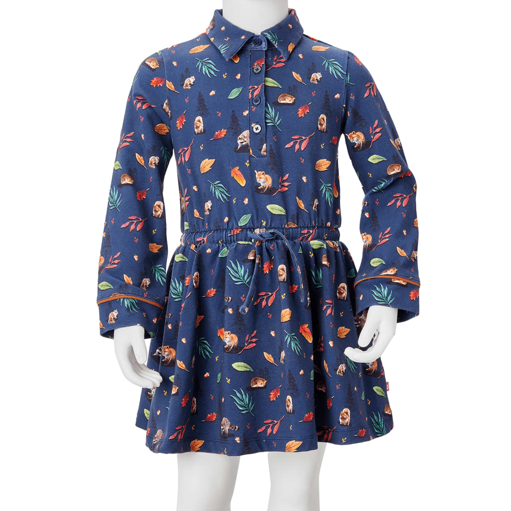 Vestido de manga comprida para criança azul-marinho 92