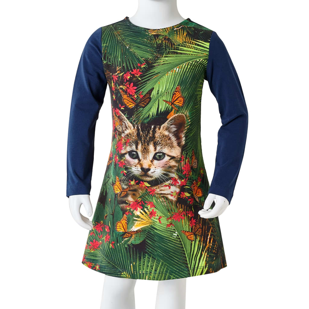 Vestido de manga comprida para criança azul-marinho 104
