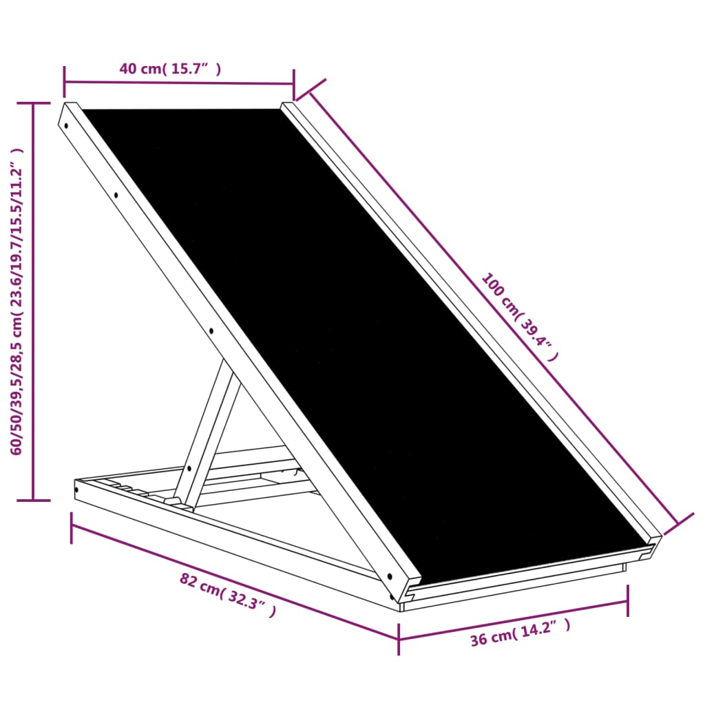 vidaXL Rampa para cães 100x40 cm madeira de abeto maciça cinzento