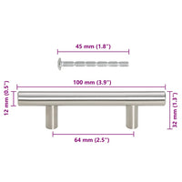 vidaXL Puxadores para móveis 10 pcs 64 mm aço inoxidável prateado