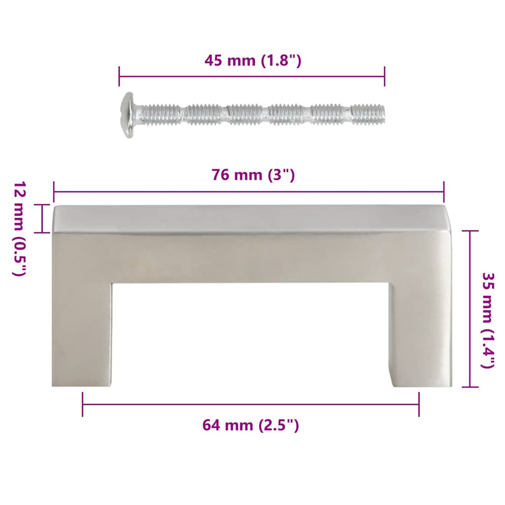 vidaXL Puxadores para móveis 10 pcs 64 mm aço inoxidável prateado