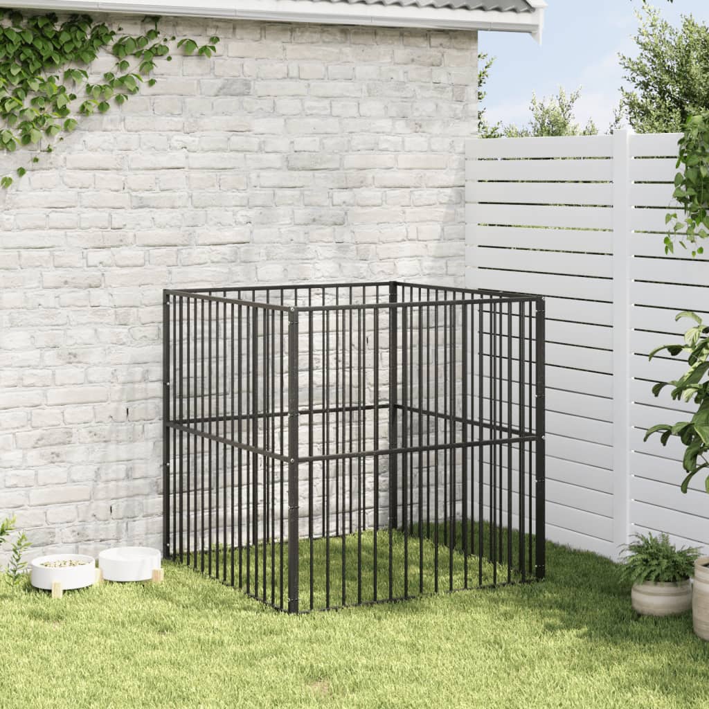 vidaXL Parque para cães com 4 painéis aço galvanizado preto
