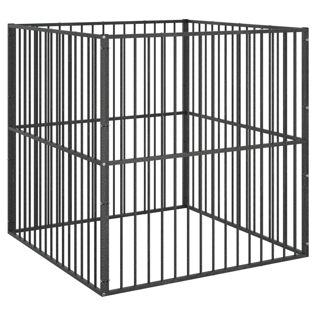 vidaXL Parque para cães com 4 painéis aço galvanizado preto