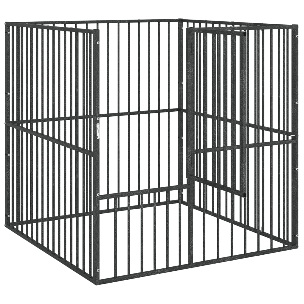 vidaXL Parque para cães com 4 painéis aço galvanizado preto