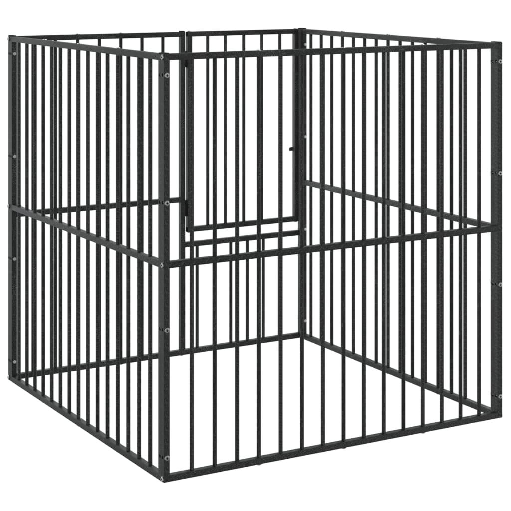 vidaXL Parque para cães com 4 painéis aço galvanizado preto