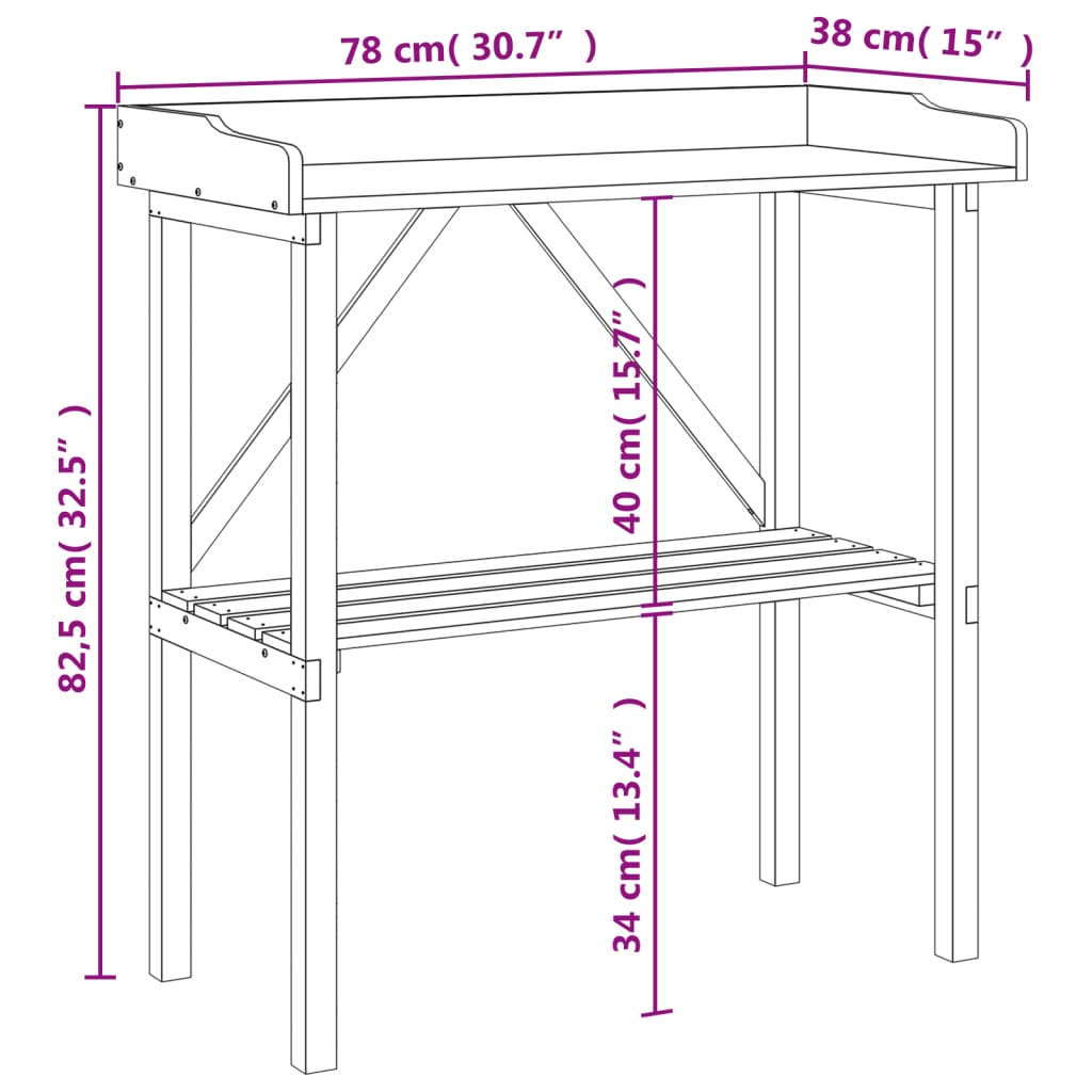 vidaXL Mesa apoio p/ plantas c/ prateleira 78x38x82,5cm abeto castanho