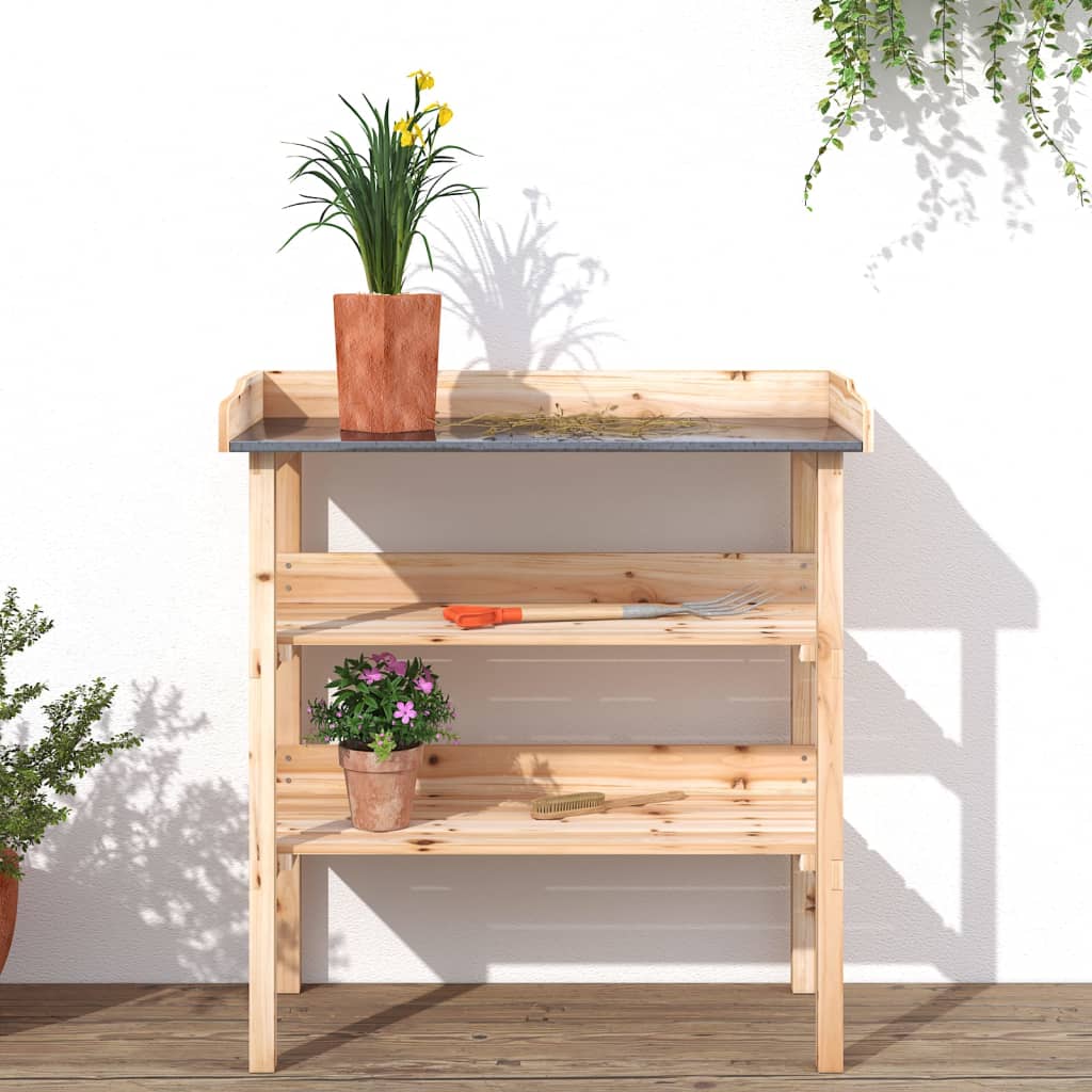 vidaXL Mesa apoio p/ plantas c/ prateleiras 78x38x82,5 cm abeto maciço