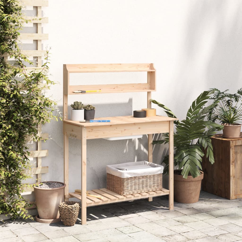 vidaXL Mesa de cultivo com pia 147,5x44x139,5 cm abeto maciço