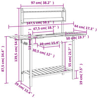 vidaXL Mesa de cultivo com pia 147,5x44x139,5 cm abeto maciço