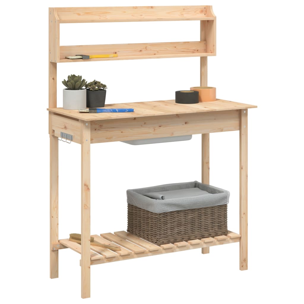 vidaXL Mesa de cultivo com pia 147,5x44x139,5 cm abeto maciço