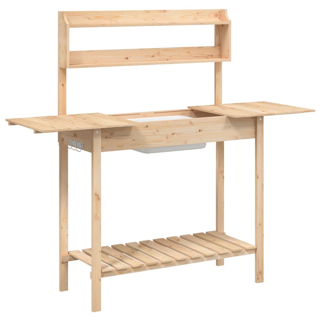 vidaXL Mesa de cultivo com pia 147,5x44x139,5 cm abeto maciço
