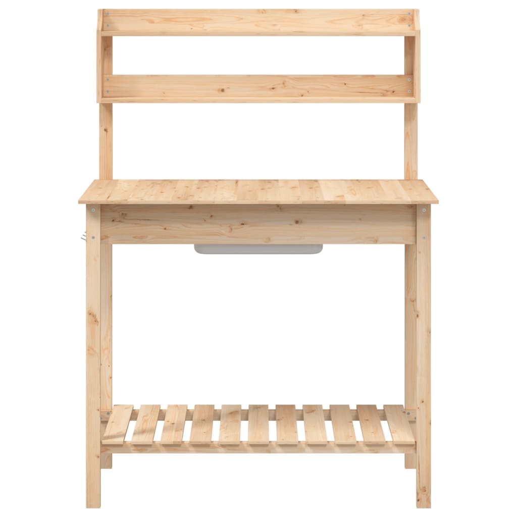 vidaXL Mesa de cultivo com pia 147,5x44x139,5 cm abeto maciço