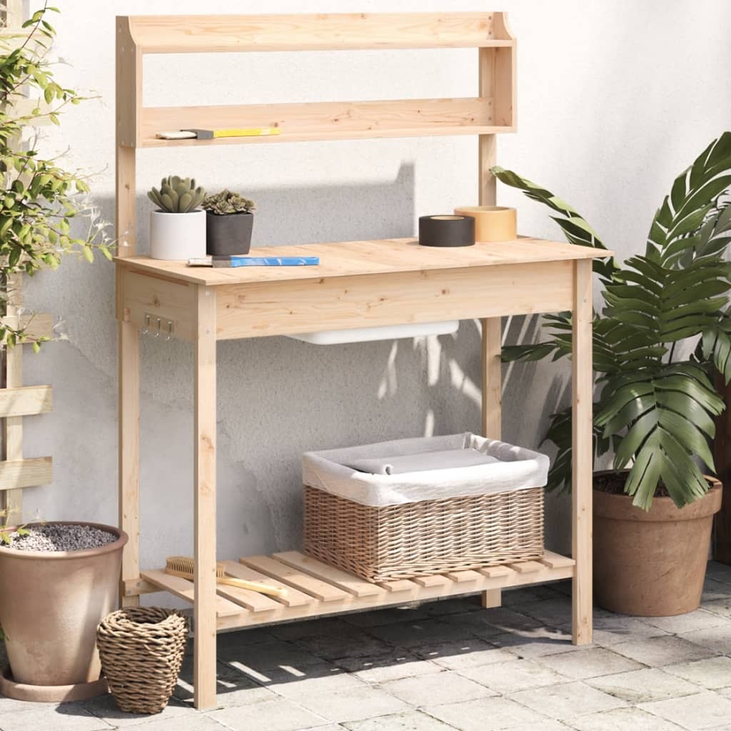 vidaXL Mesa de cultivo com pia 147,5x44x139,5 cm abeto maciço