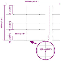 vidaXL Cerca com Poste Prateado 0,8 x 25 m Aço