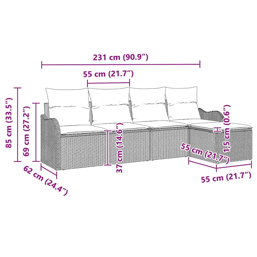 vidaXL Conjunto de Sofá de Jardim Preto vime PE