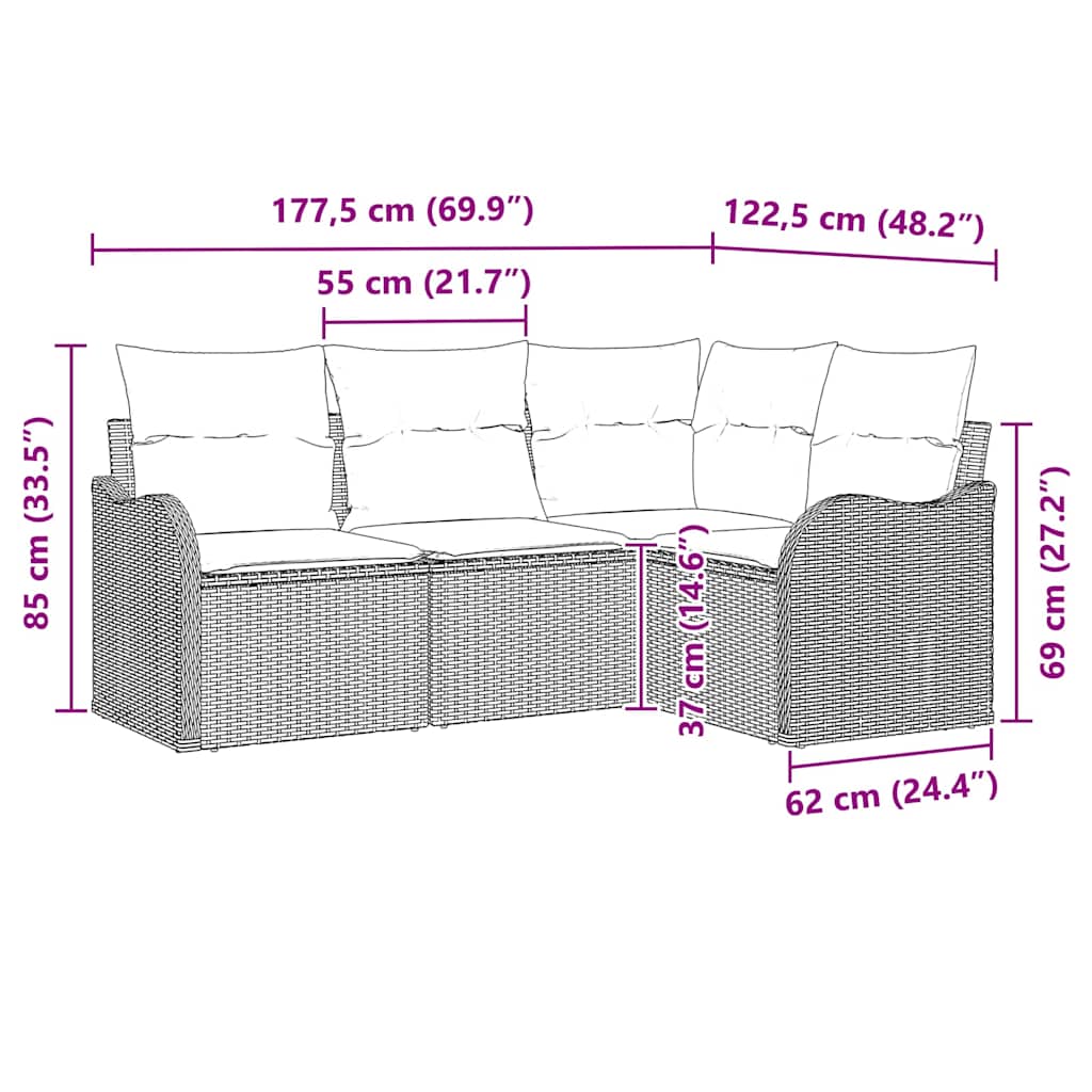 vidaXL Conjunto de Sofá de Jardim 4 pcs Preto vime PE