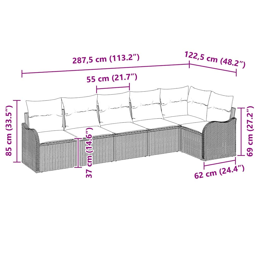 vidaXL Conjunto de Sofá de Jardim Preto vime PE