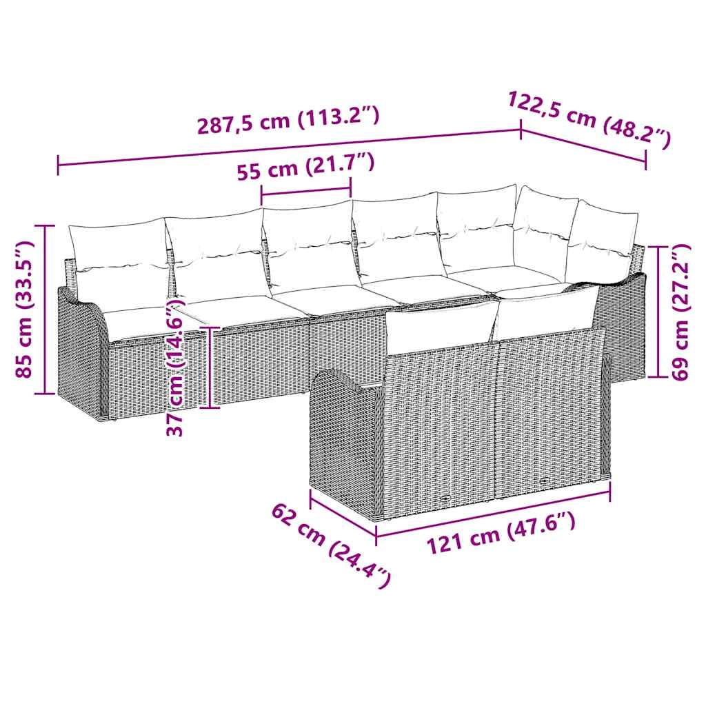 vidaXL Conjunto de Sofá de Jardim 8 pcs Preto vime PE
