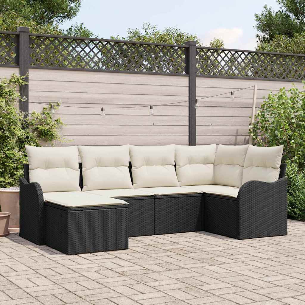 vidaXL Conjunto de Sofá de Jardim 6 pcs Preto vime PE