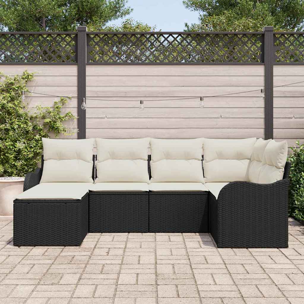 vidaXL Conjunto de Sofá de Jardim 6 pcs Preto vime PE