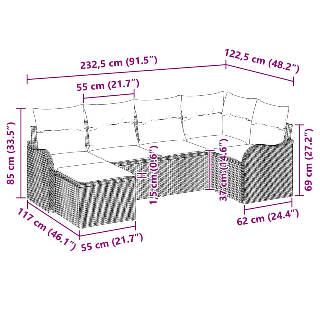 vidaXL Conjunto de Sofá de Jardim 6 pcs Preto vime PE