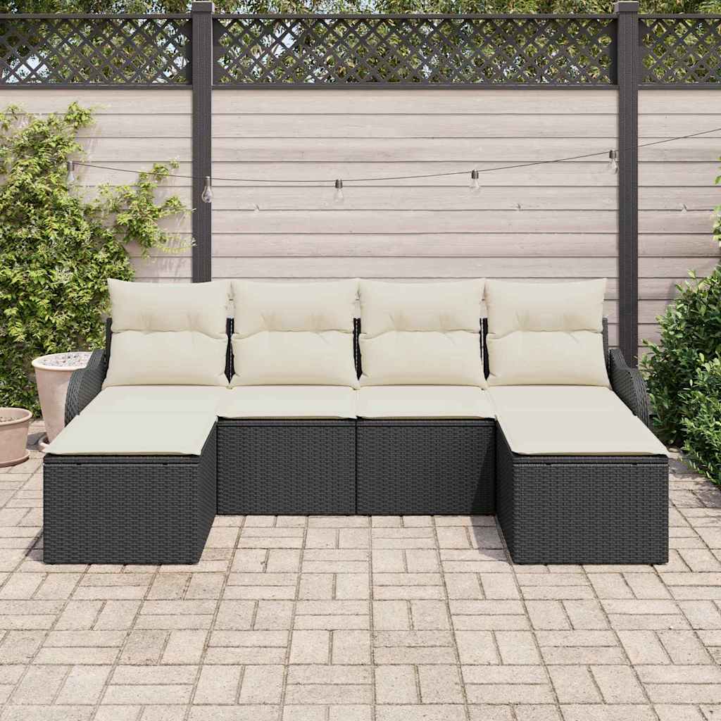 vidaXL Conjunto de Sofá de Jardim 6 pcs Preto Rattan Sintético