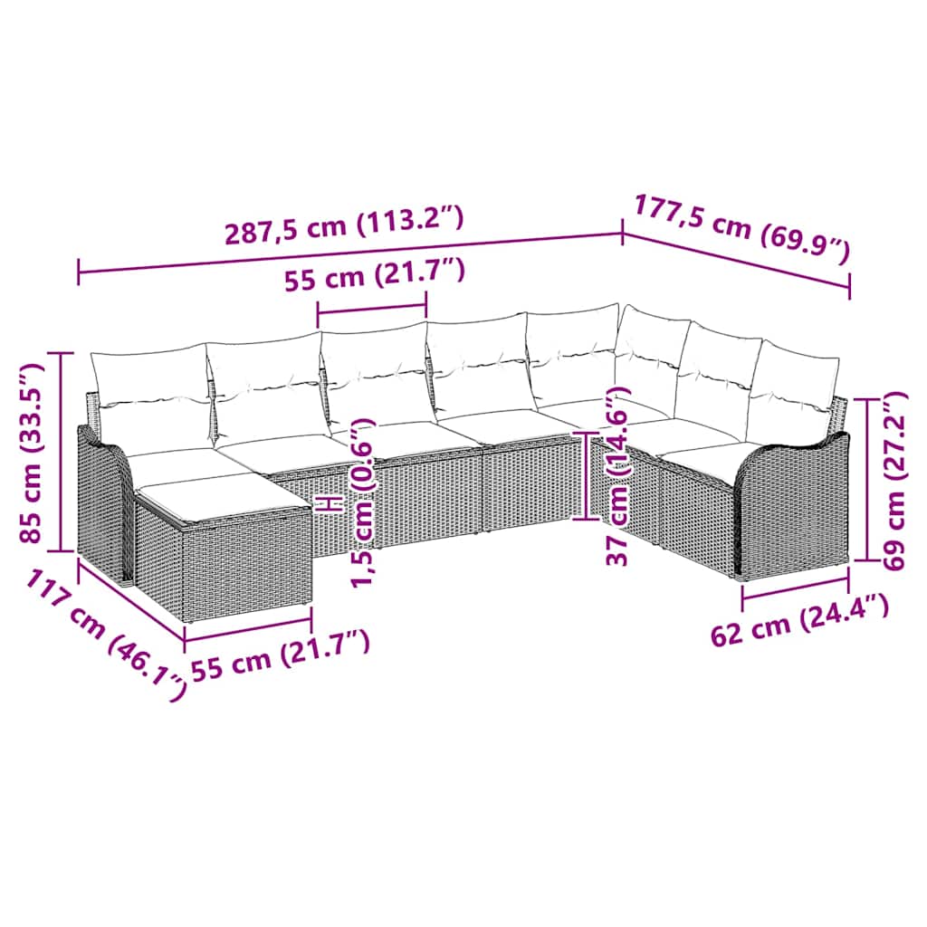 vidaXL Conjunto de Sofá de Jardim Preto vime PE