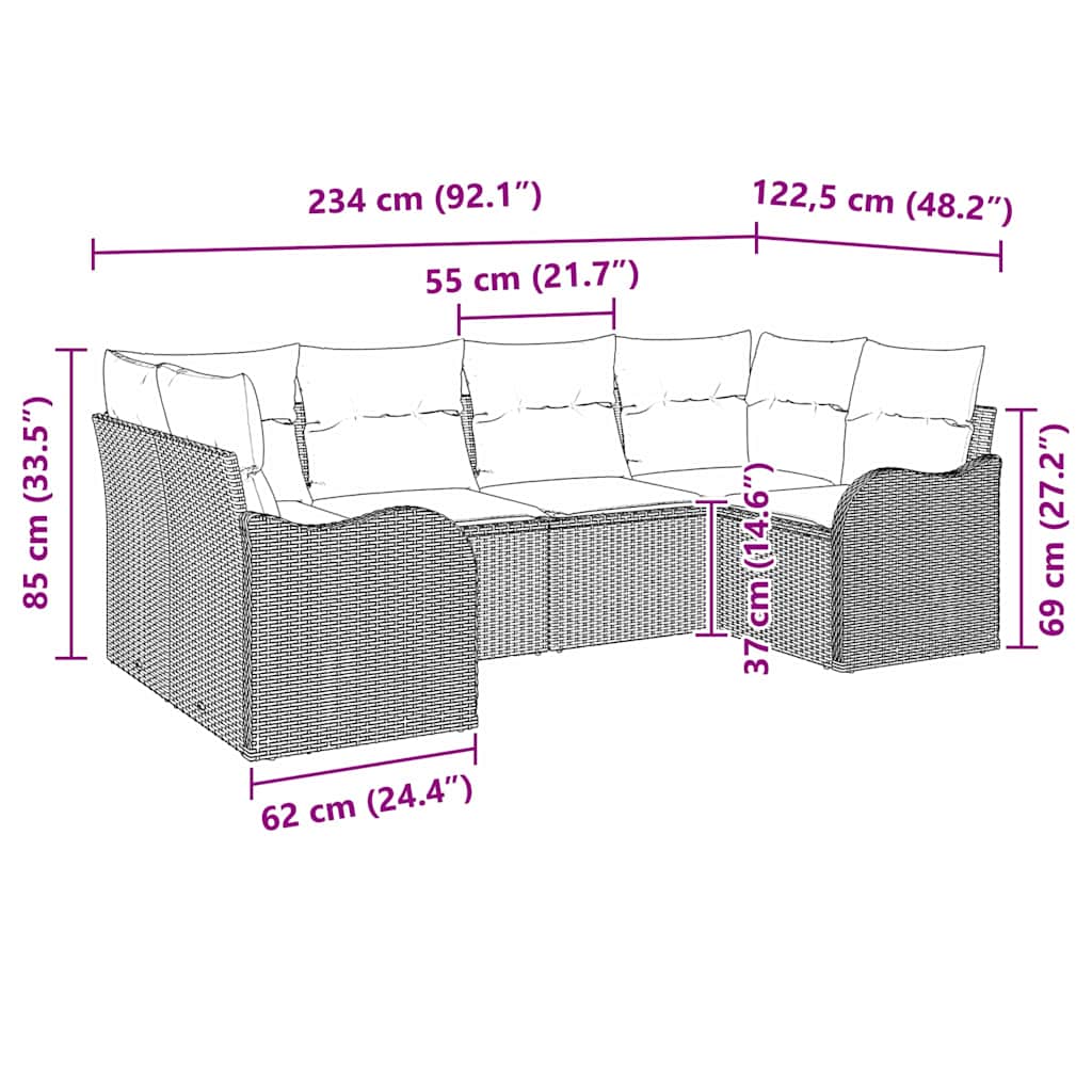 vidaXL Conjunto de Sofá de Jardim 6 pcs Preto Rattan Sintético