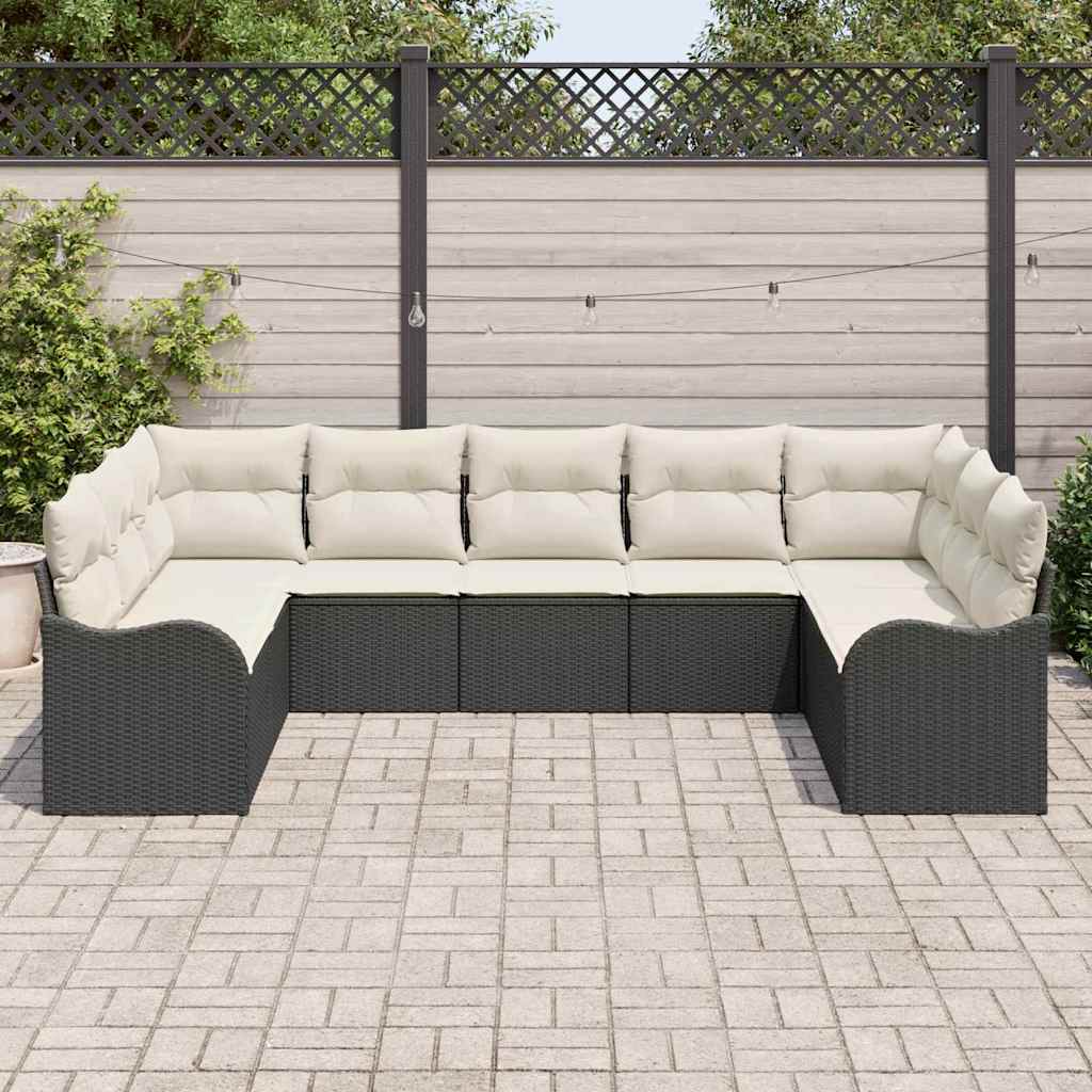 vidaXL Conjunto de Sofá de Jardim 9 pcs Preto vime PE